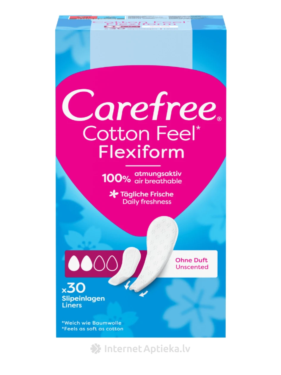 Carefree ежедневные прокладки Cotton Flexiform, 30 шт. | internetaptieka.lv