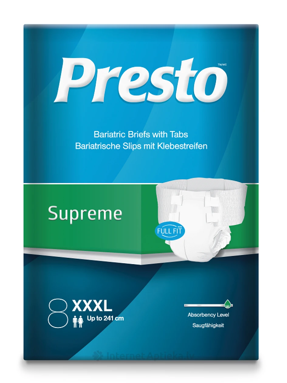 Dailee Presto Slip Bariatric подгузники XXXL размер, 8 шт. | internetaptieka.lv