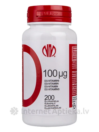 D3 vitamīns 100 mkg, 200 kapsulas | internetaptieka.lv