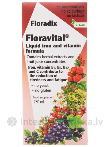 Floradix Floravital — железо без глютена, 250 мл | internetaptieka.lv