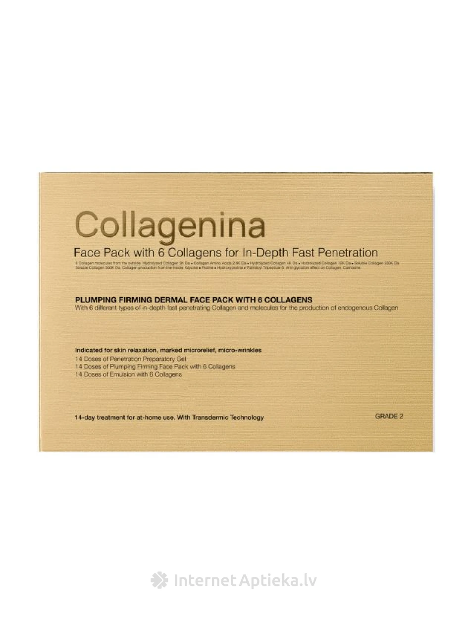 Collagenina  укрепляющая маска для лица для упругости кожи с 6 видами коллагена интенсивность 2, 2x30 мл, 1x50 мл | internetaptieka.lv