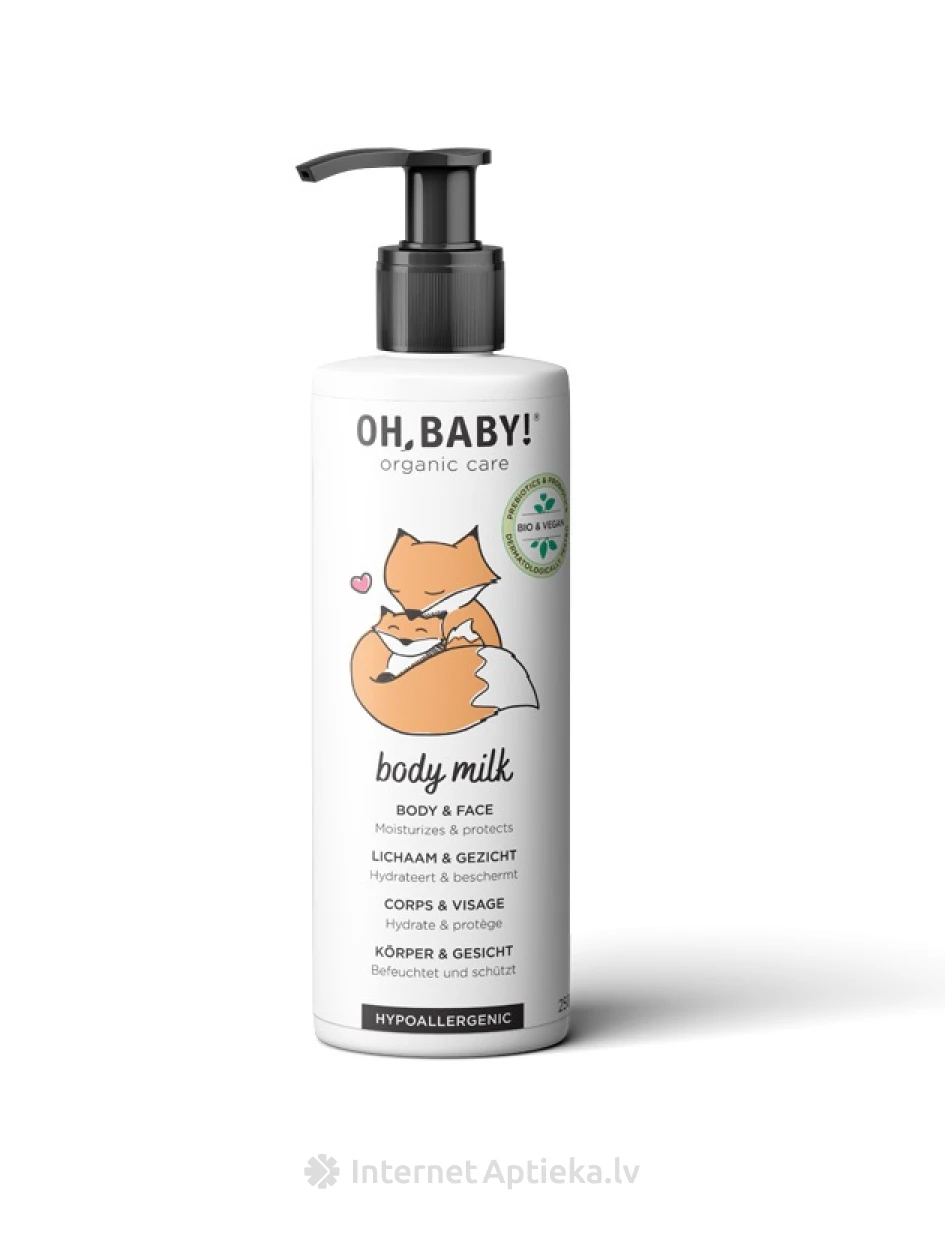 OH,BABY! Organic Care Body milk mitrinošs ķermena pieniņš, 250 ml | internetaptieka.lv