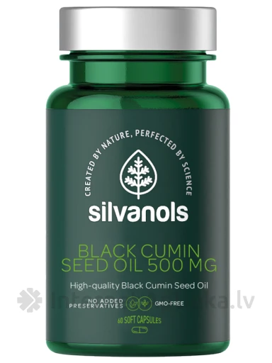 Silvanols Black Cumin Seed Oil 500 mg, 60 kapsulas | internetaptieka.lv