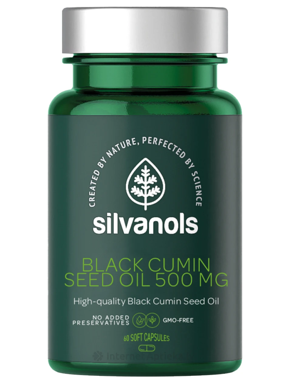 Silvanols Black Cumin Seed Oil 500 mg, 60 капсул | internetaptieka.lv