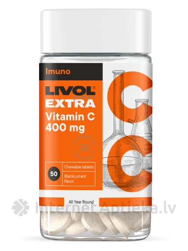 LIVOL EXTRA Vitamīns C 400 mg ar upeņu garšu, 50 tabletes | internetaptieka.lv