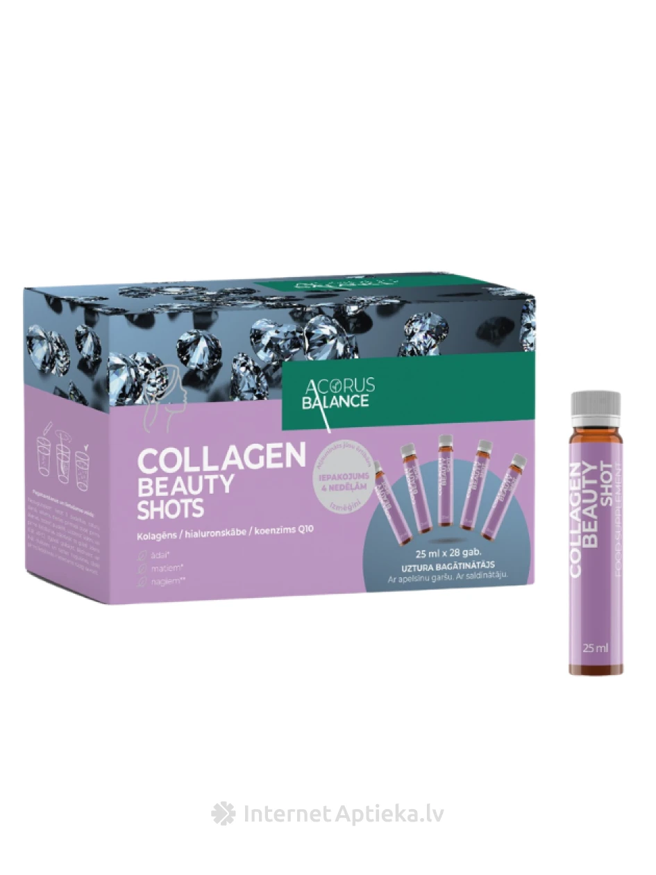 Acorus Balance kolageno grožio šotas su apelsinų skoniu, 28 * 25 ml | internetaptieka.lv