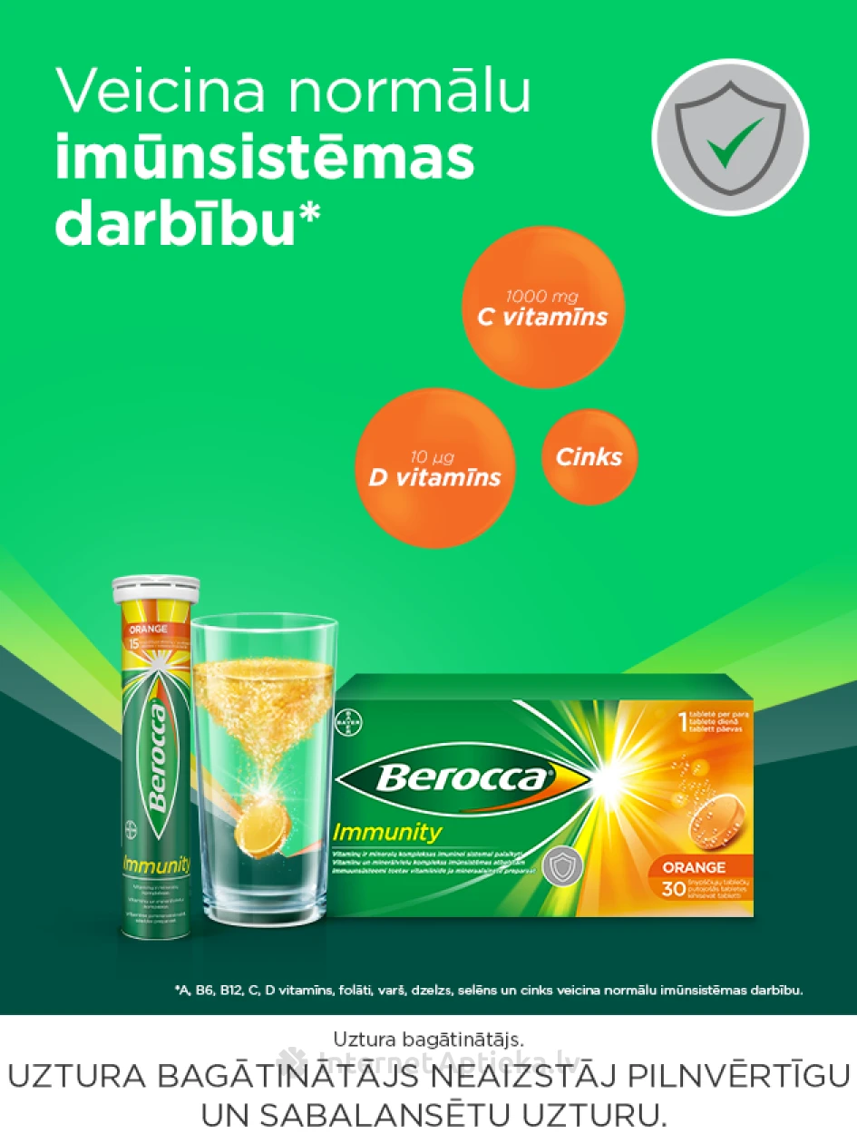 Berocca Immunity, 30 шипучих таблеток | internetaptieka.lv