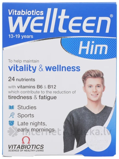 Vitabiotics Wellteen Him multivitamīni jauniešiem 13-19 g.v., 30 tabletes | internetaptieka.lv