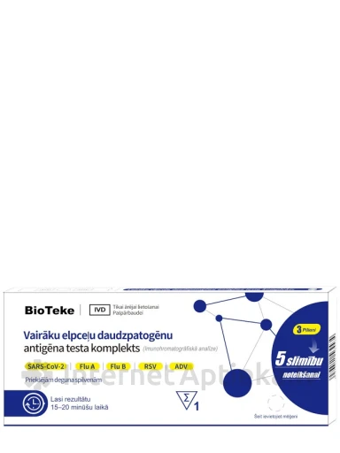 BioTeke Tests Cov/Gripa A+B/RSV/ADV, 1 gb. | internetaptieka.lv