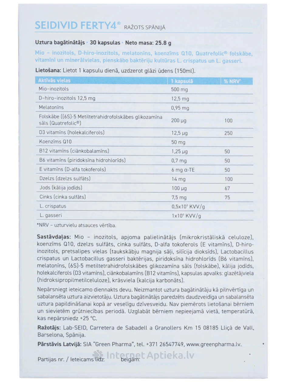 Seidivid Ferty4, 30 kapsulas | internetaptieka.lv
