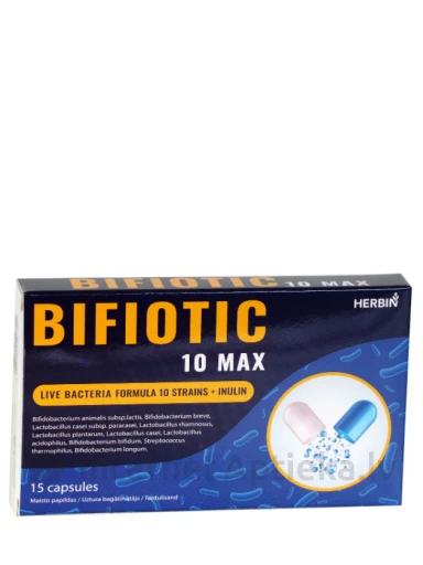 HERBIN BIFIOTIC 10 MAX Elusate bakterite valem, 15 kapslit | internetaptieka.lv