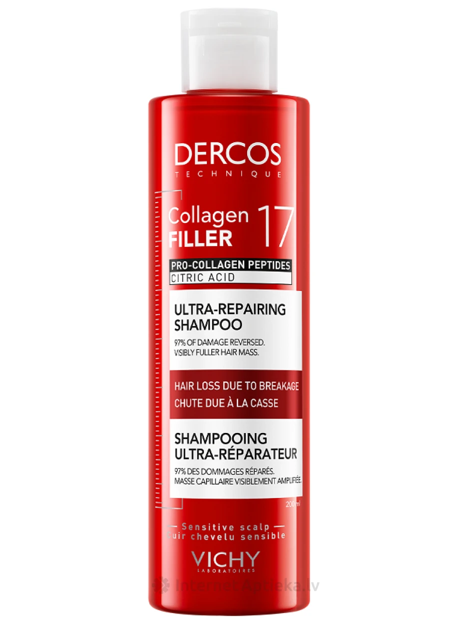 Vichy Dercos COLLAGEN 17 FILLER Šampūns pret matu izkrišanu trausluma dēļ, 200 ml | internetaptieka.lv