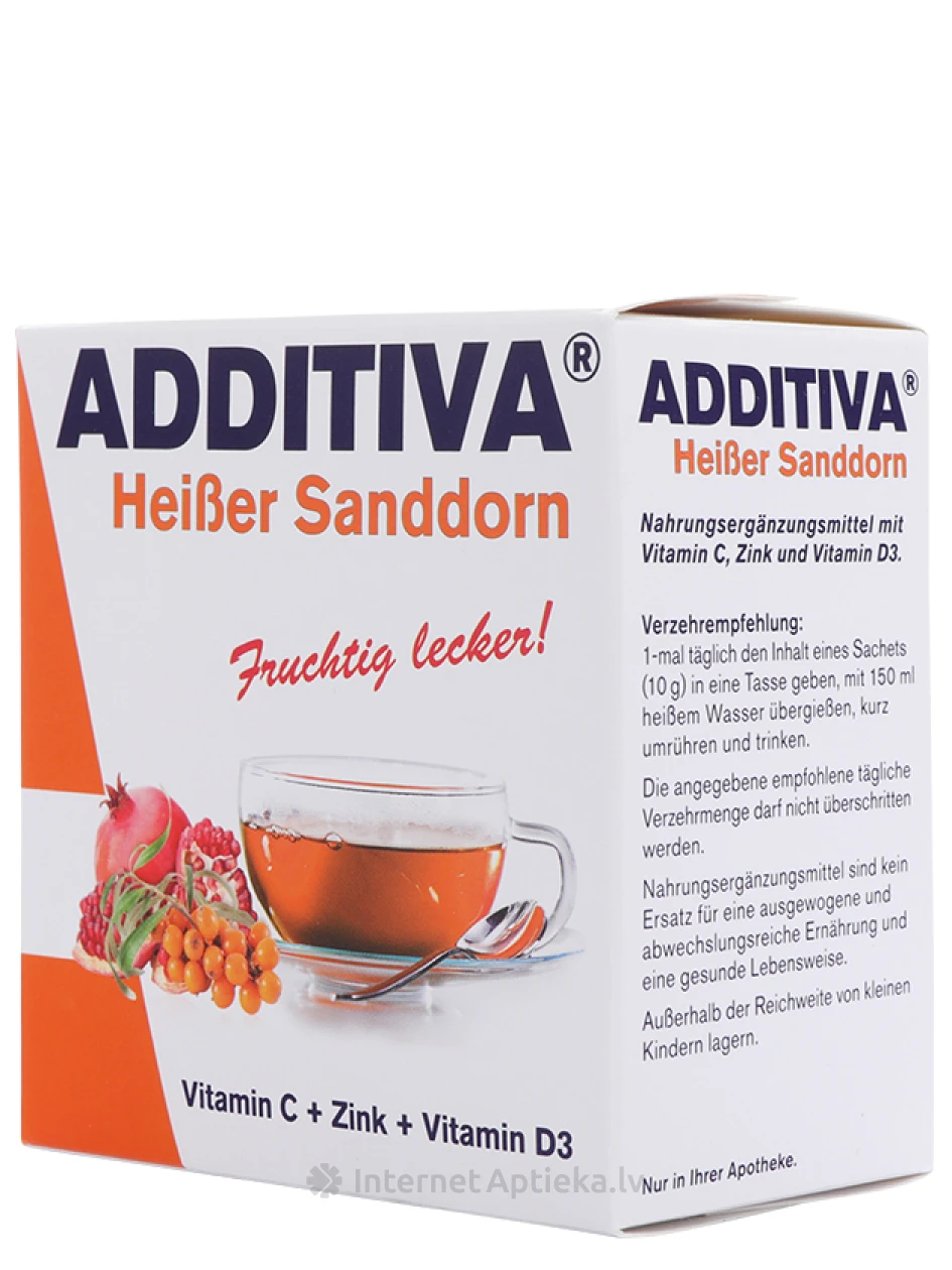 Additiva Heiser Sanddorn karstais dzēriens Smiltsērkšķis, 10 paciņas | internetaptieka.lv
