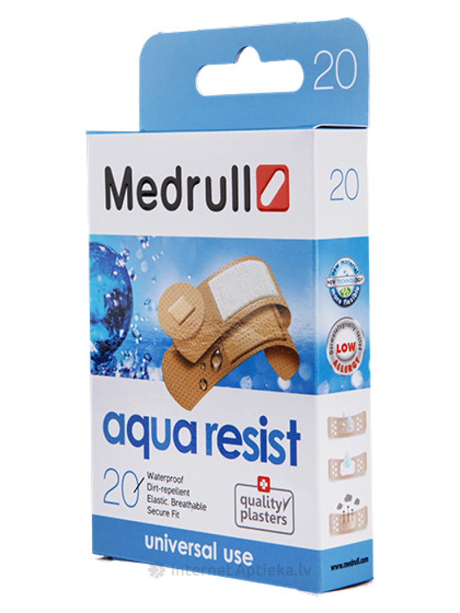 Medrull Aqua Resist Бактерицидный пластырь, универсальный, 20 шт. | internetaptieka.lv