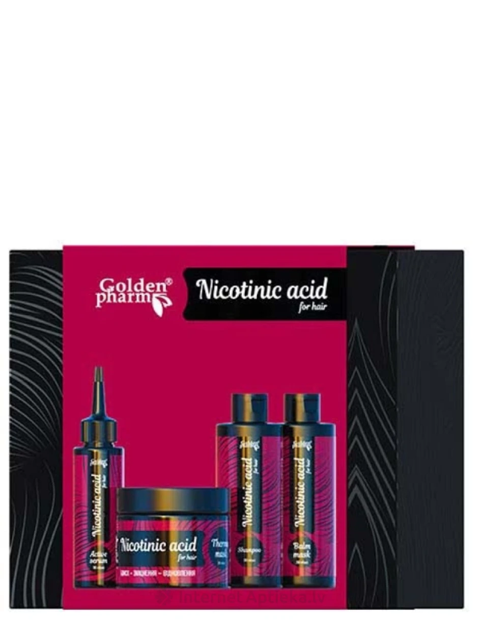 Dāvanu komplekts matiem nikotinskābes (serums, balzāms, matu šampūns, matu termo maska), matu termo maska) | internetaptieka.lv