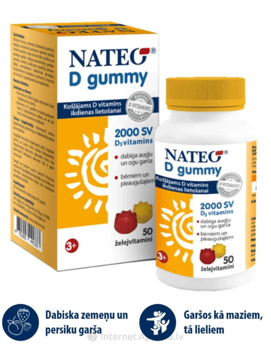 Nateo D gummy 2000 RÜ, 50 tk. | internetaptieka.lv