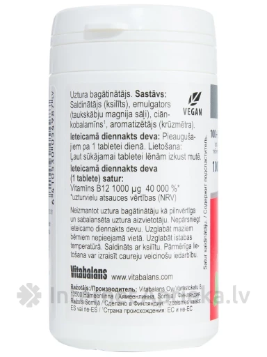 Vitabalans Vita B12 1000mkg, 130 tabletti | internetaptieka.lv