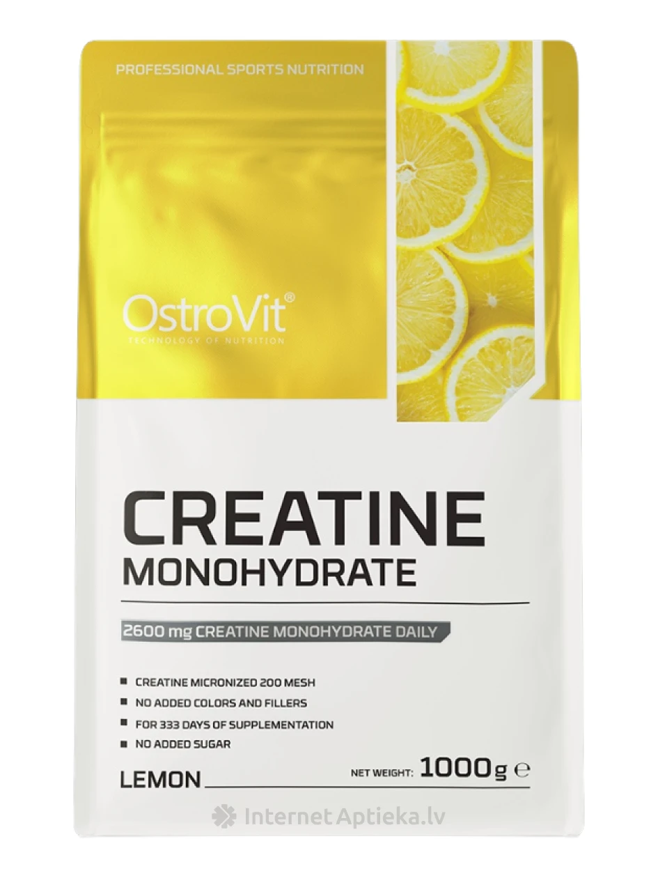 OstroVit 100% Creatine Monohydrate Lemon Pulber, 1000 g | internetaptieka.lv