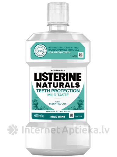 LISTERINE Naturals Teeth Protection средство для полоскания рта, 500 мл | internetaptieka.lv