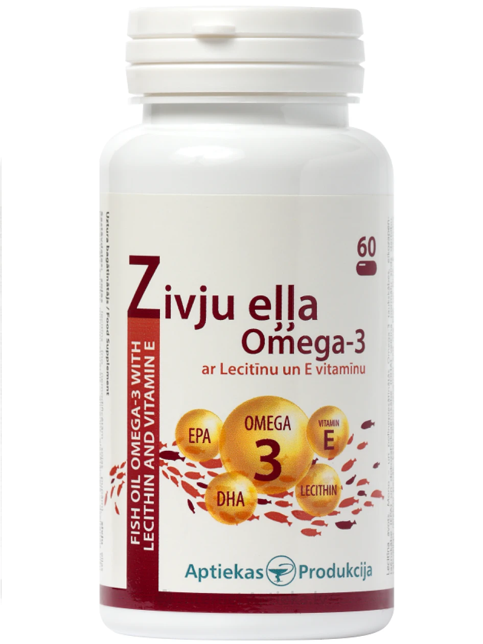 Zivju eļļa Omega-3 ar lecitīnu un vitamīnu E, 60 kapsulas | internetaptieka.lv