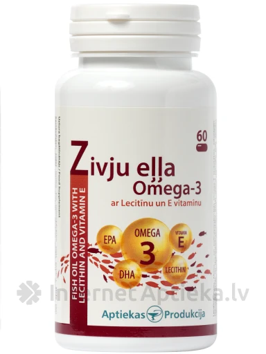 Zivju eļļa Omega-3 ar lecitīnu un vitamīnu E, 60 kapsulas | internetaptieka.lv