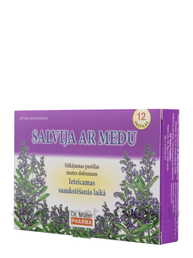 Dr.Mulller pastilas Salvija ar medu, 12 gb | internetaptieka.lv