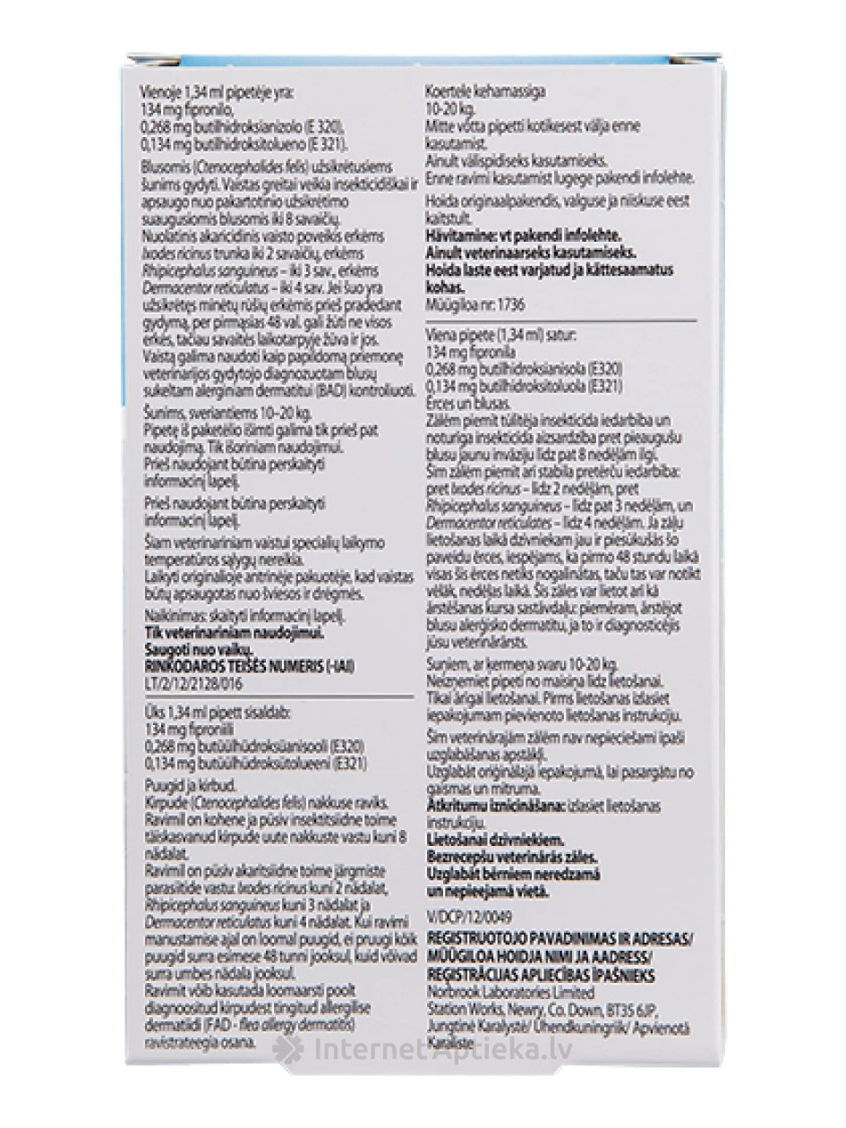 Pestigon капельный раствор от блох и клещей для собак 10-20 кг, 3 шт. | internetaptieka.lv