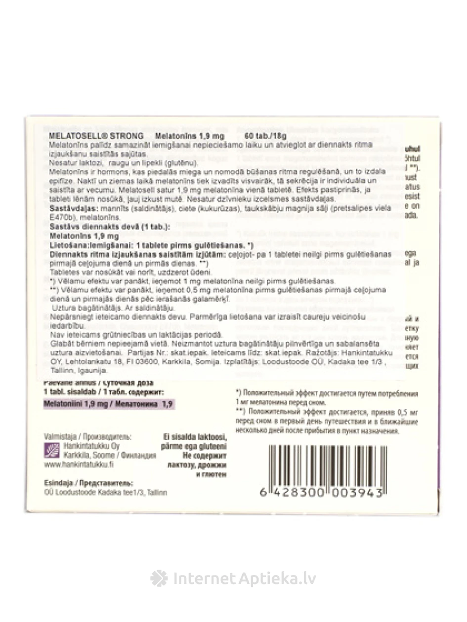 Melatosell strong 1. 9 mg, 60 tabletes | internetaptieka.lv