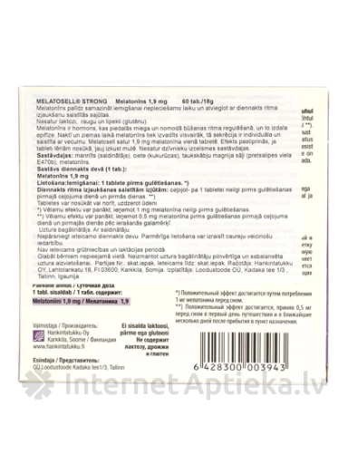 Melatosell strong 1. 9 mg, 60 tabletes | internetaptieka.lv
