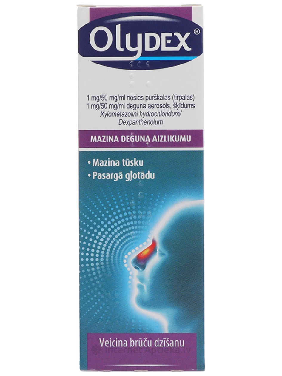 Olydex 1 mg / 50 mg / ml aэрозоль для носа, раствор, 10 мл | internetaptieka.lv