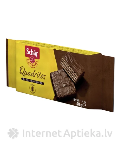Schär Quadritos безглютеновый вафельный батончик с какао в глазури из черного шоколада, 40 г (2 х 20 г) | internetaptieka.lv