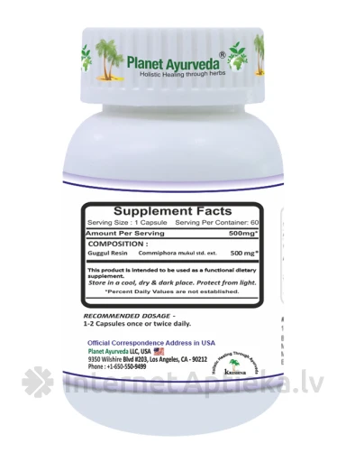 Planet Ayurveda® Gugullipid Organic, 60 kapsulas | internetaptieka.lv