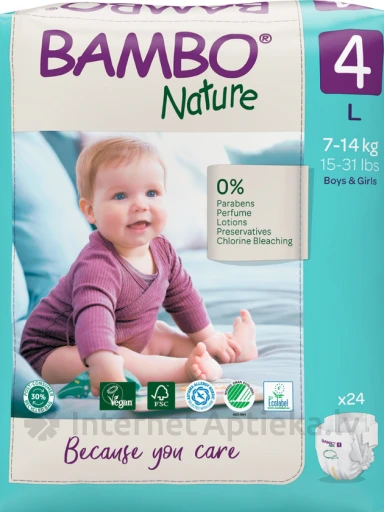 Bambo Nature подгузники, 7-14 кг, 24 шт. | internetaptieka.lv