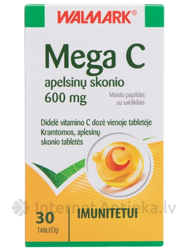 Walmark Mega Vitamīns C 600mg ar apelsīnu garšu, 30 tabletes | internetaptieka.lv