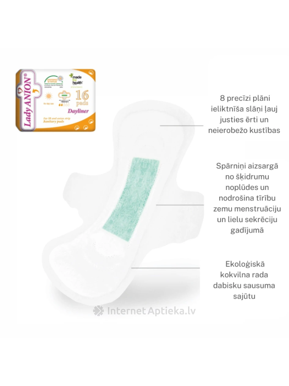 Lady Anion Dayliner гигиенические прокладки 180мм, 16 шт. | internetaptieka.lv