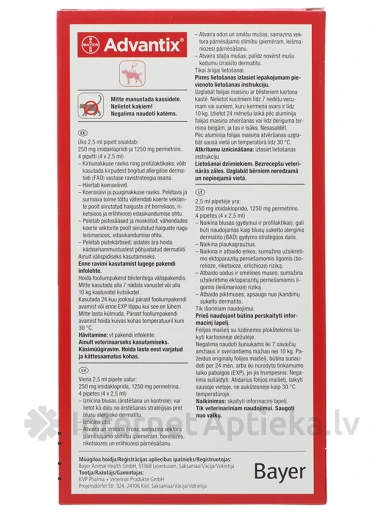 Advantix 250mg lahus 2,5ml 10-25kg koertele, 4 tk. | internetaptieka.lv