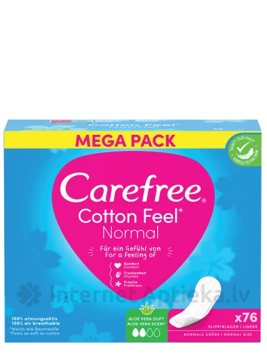 Carefree ежедневные прокладки Cotton Feel Normal Aloe, 76 шт. | internetaptieka.lv