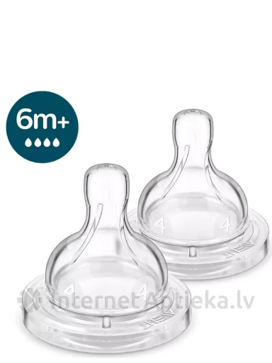 PHILIPS AVENT Силиконовые соски для бутылочек с быстрым потоком 6м+, 2 шт. | internetaptieka.lv