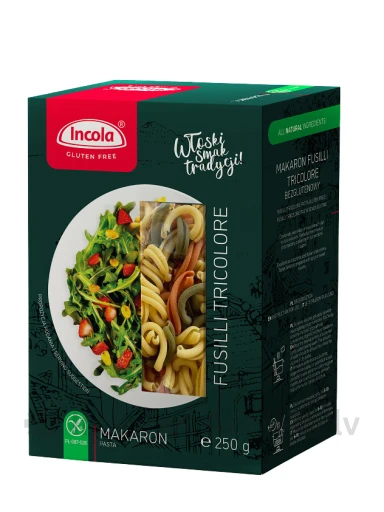 Incola Fusilli Tricolore Gluteenivaba Tricolor pasta, 250 g | internetaptieka.lv