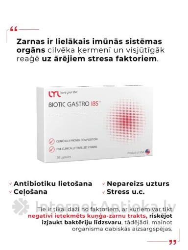 LYL BIOTIC GASTRO IBS probiootikumid, 30 kapslit | internetaptieka.lv