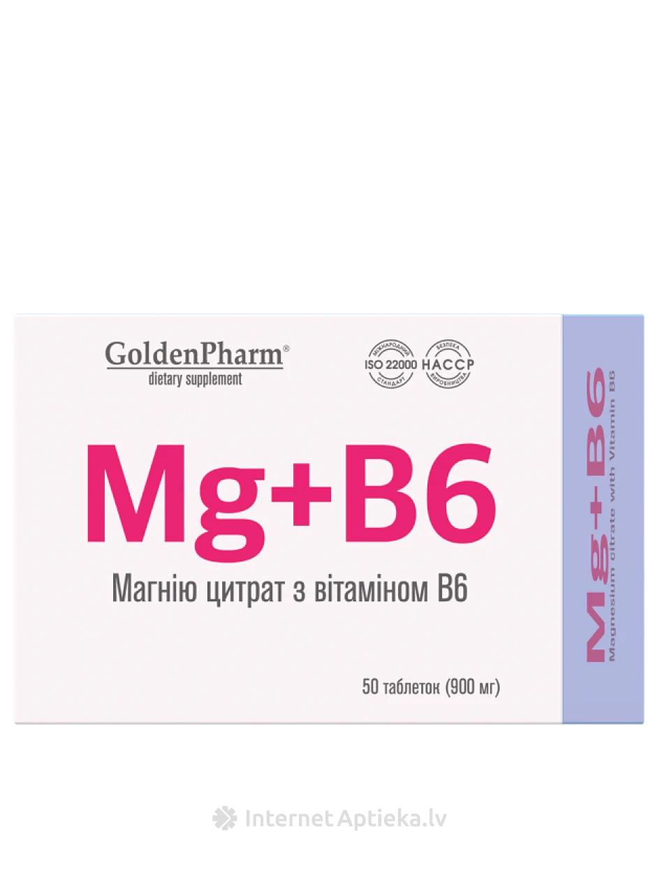 Magneesiumtsitraat + vitamiin B6, 50 tabletti | internetaptieka.lv