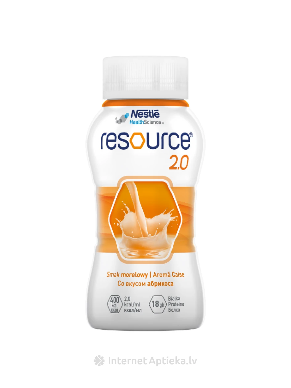 Nestle Resource 2.0 Fibre apricot maitsega Toit meditsiiniliseks otstarbeks, 4 x 200 ml | internetaptieka.lv