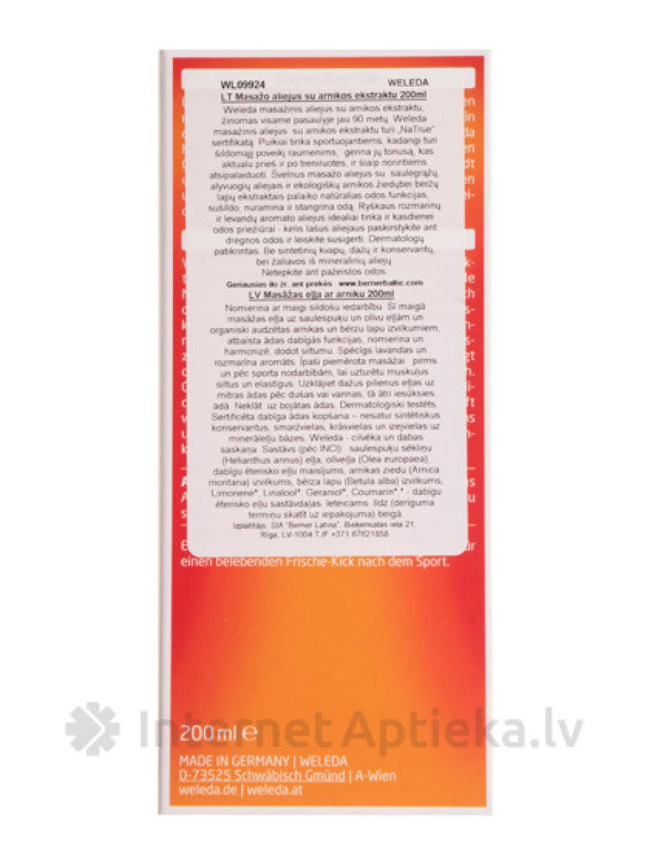 Weleda Massaažiõli arnikaga, 200 ml | internetaptieka.lv