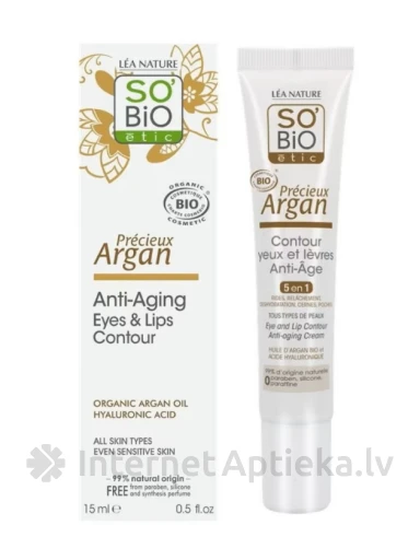 So Bio Acu un lūpu kontūras krēms ar argānu pret novecošanos, 15 ml | internetaptieka.lv