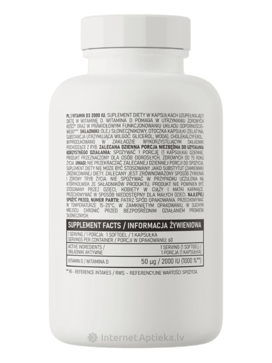 OstroVit Vitamin D3 2000 TV kapsulės, 60 vnt. | internetaptieka.lv