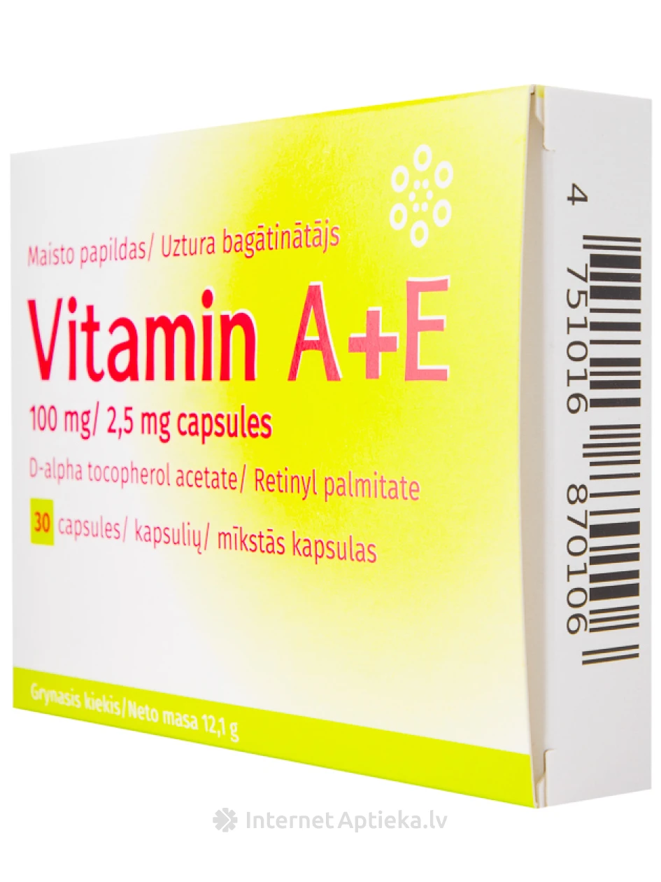 Vitamin A+E, 30 капсул | internetaptieka.lv