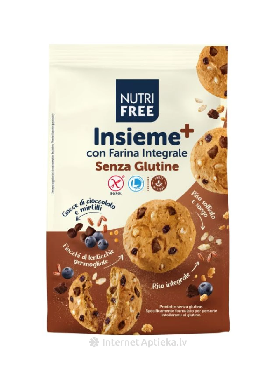 NUTRIFREE gluteenivabad täisteraküpsised šokolaadi ja mustikatükkidega, 250 g | internetaptieka.lv