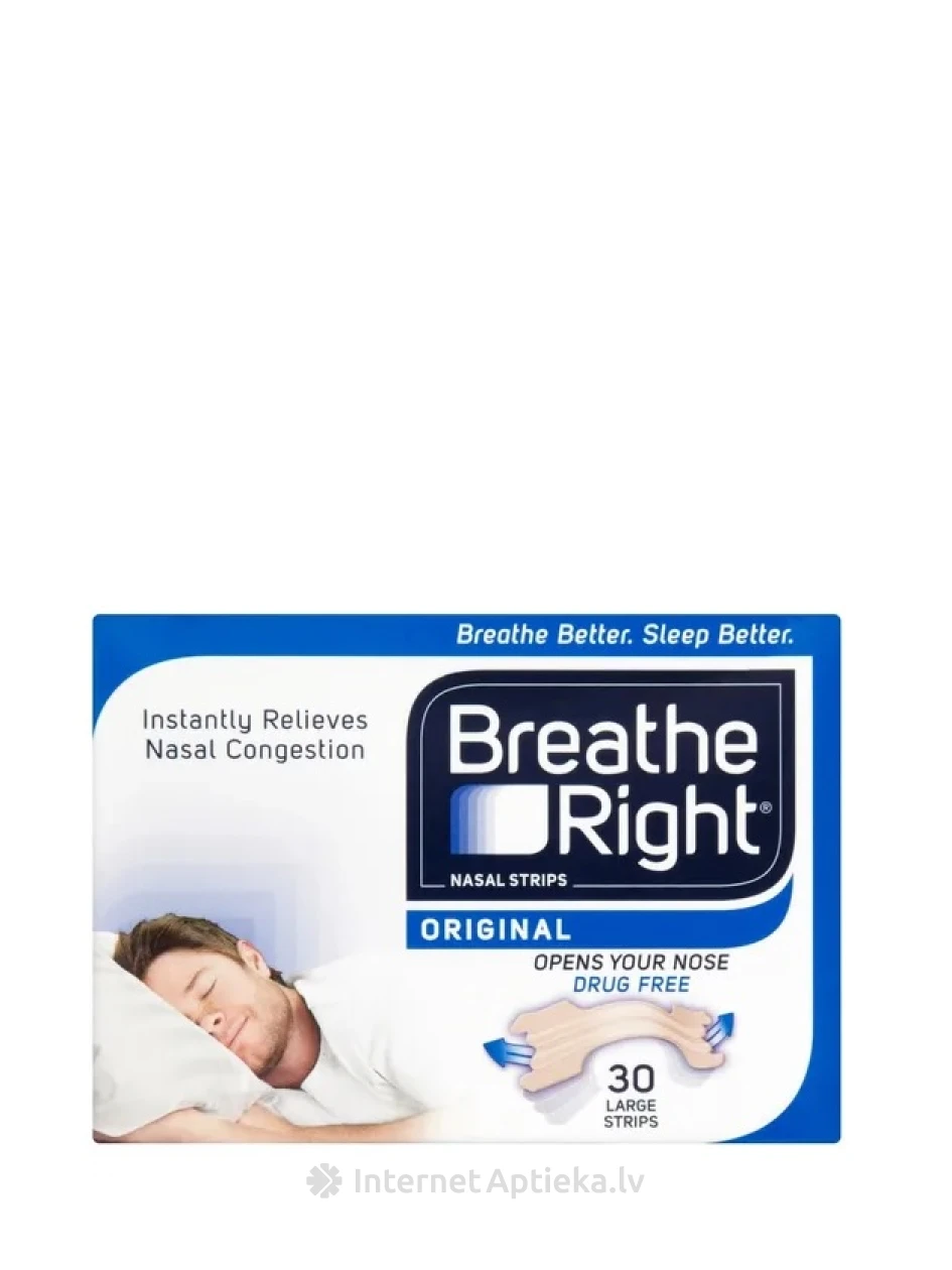 Breathe Right полоски на нос от храпа, 30 шт. | internetaptieka.lv