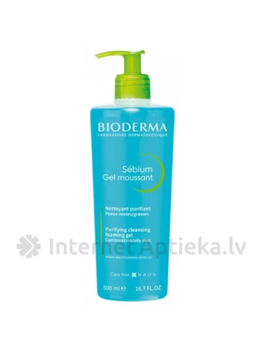 Bioderma Sébium пенящийся очищающий гель для жирной и комбинированной кожи, 500 мл | internetaptieka.lv