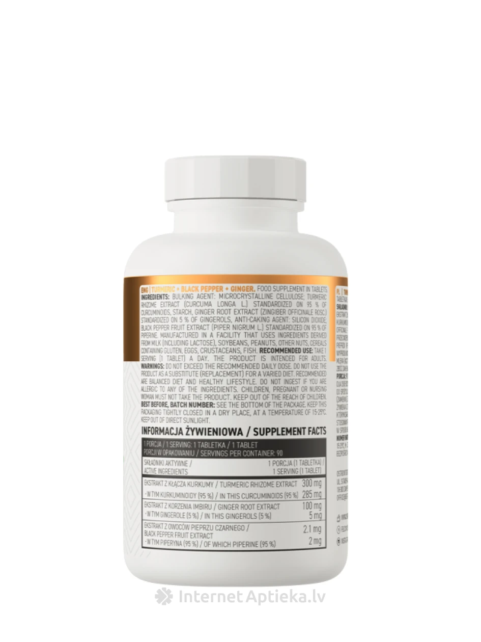 OstroVit Turmeric + Black Pepper + Ginger tabletes, 90 gb. | internetaptieka.lv